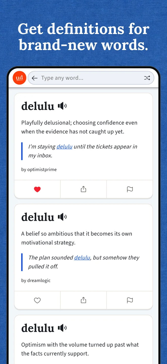 Urban Dictionary autocomplete search screen